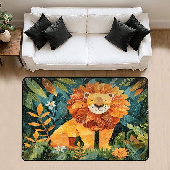 CURLYOOT Lion Area Rug 3x5 Ft Rugs for Entryway Entrance Kitchen, Washable Non Slip Indoor Floor Carpet for Bedroom Living Room