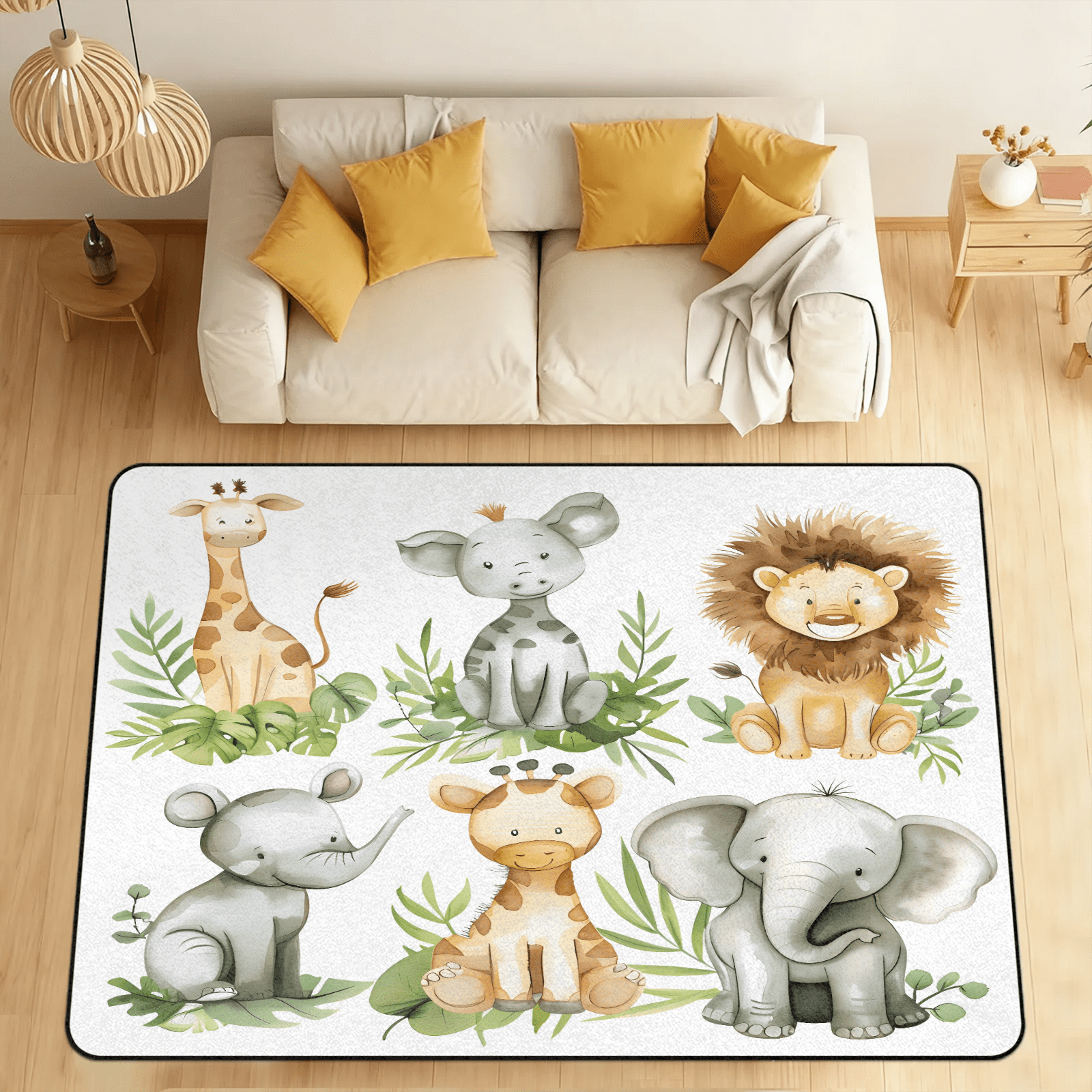 CURLYOOT Lion Elephant Giraffe Animals Cartoon Cute Area Rugs 5'x7 ...