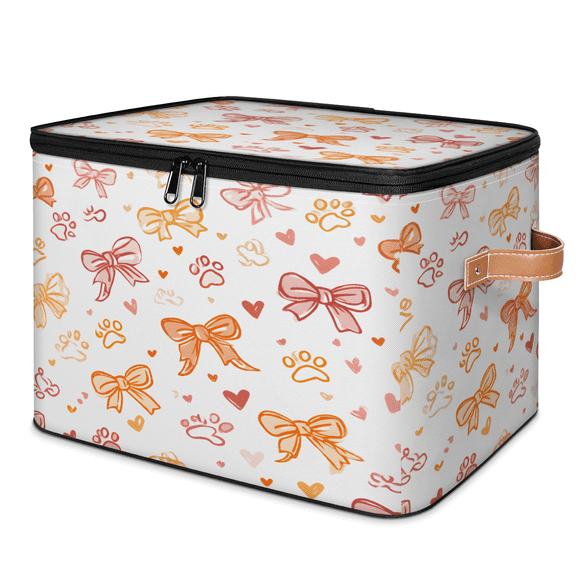CURLYOOT Lovely Bow Tie Storage Bins with Lid, Decorative Fabric Closet Boxes with Lids, Foldable Storage Baskets Shelves Container Organizers for Bedroom, Living Room, Dorm