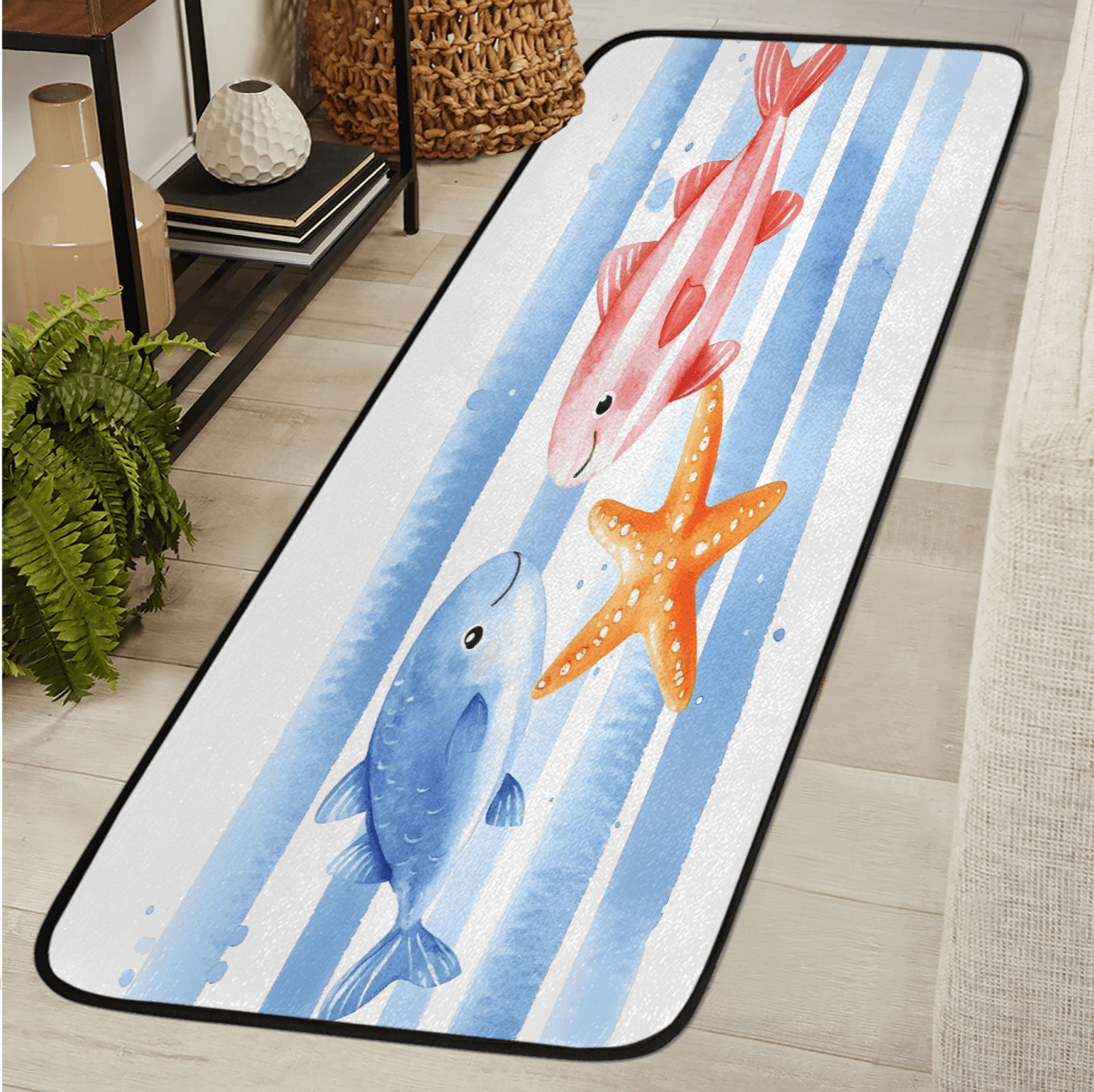 CURLYOOT Lovely Cartoon Fish Runner Rug 2'x6' Washable Kitchen Runner ...