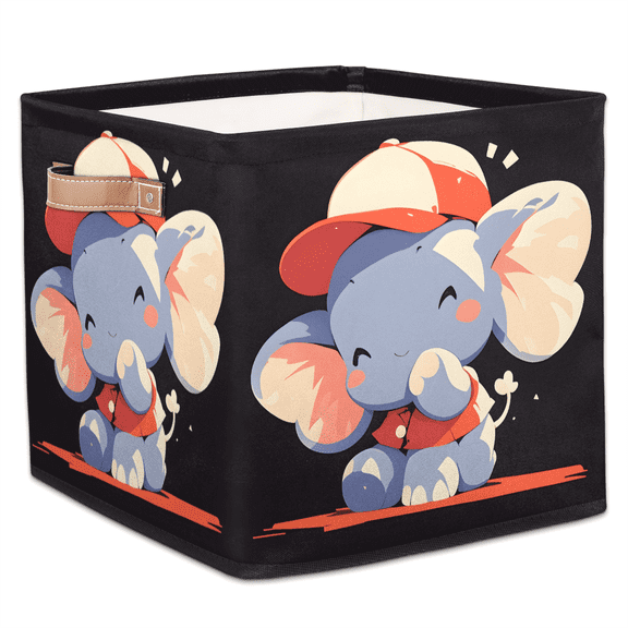 CURLYOOT Lovely Elephant Cube Storage Bin, 13 x 13 x 13 Storage Cube Bins for Organizing, Fabric Foldable Baskets with Handles for Closet, Shelves, Clothes