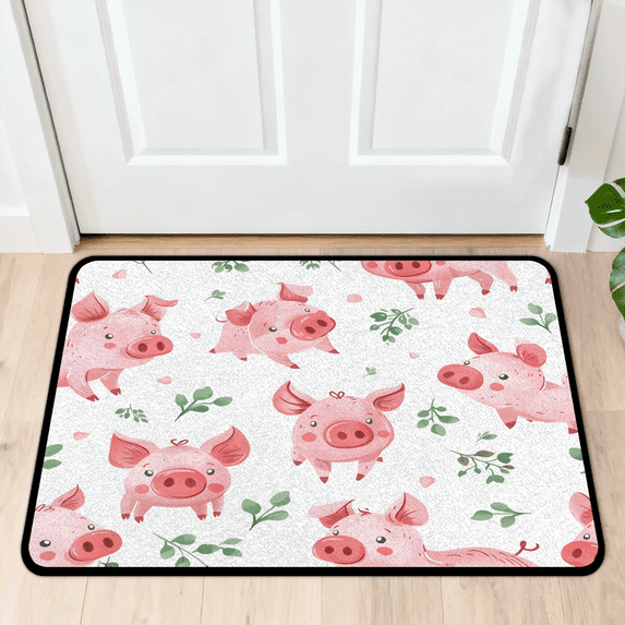 CURLYOOT Lovely Pig Indoor Doormat, Non-Slip Absorbent Door Mat 24" x 16", Entrance Floor Mat Washable Entry Doormats for Entryway Front Back Door