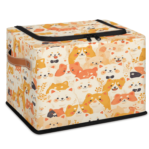 CURLYOOT Lovely Puppy Dogs Storage Bin with Zipper Lid, Fabric Storage Basket with Handles, Decorative Foldable Storages Box Clothes Organizer for Closet, Shelf