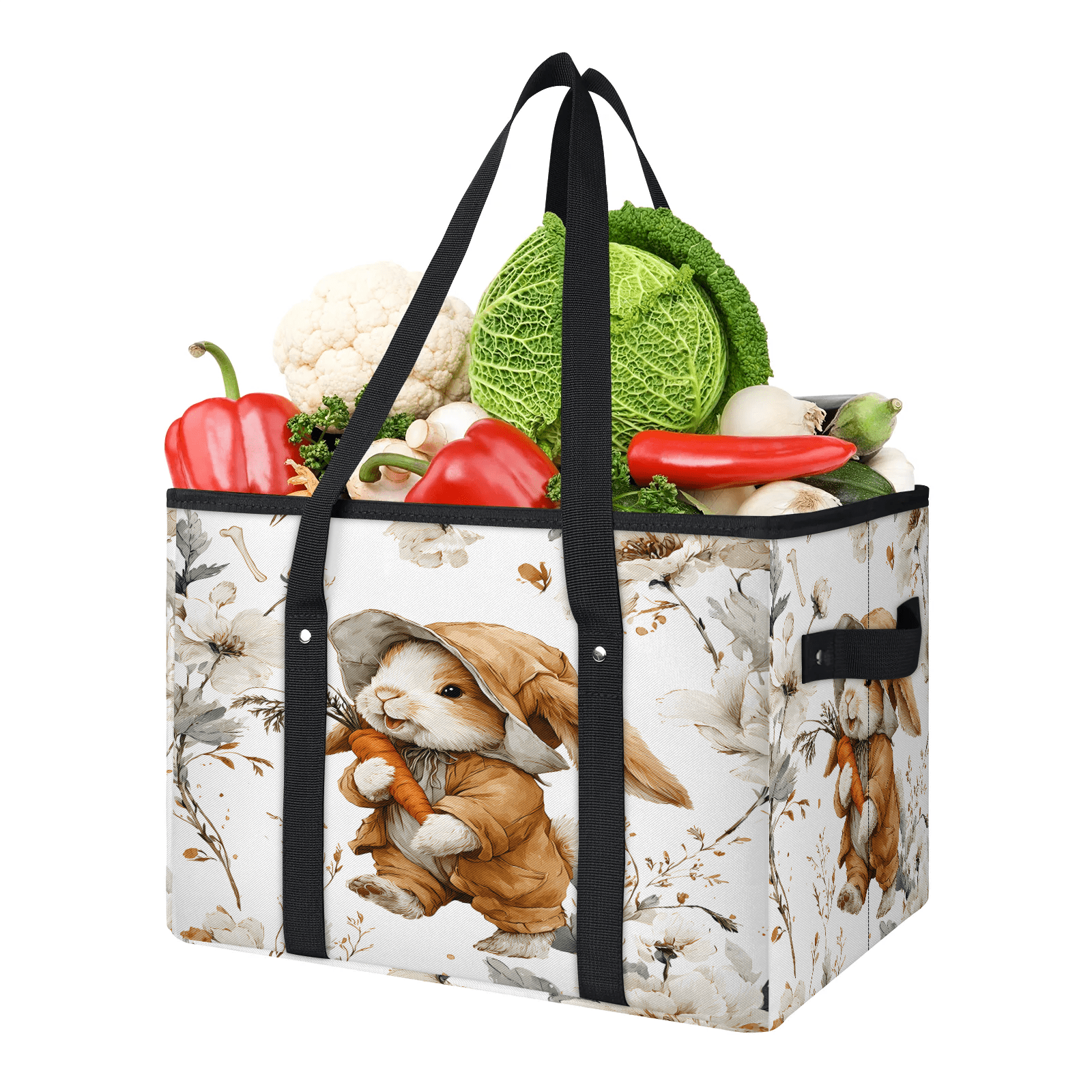 CURLYOOT Lovely Rabbits with Spring Flower Reusable Grocery Bag ...