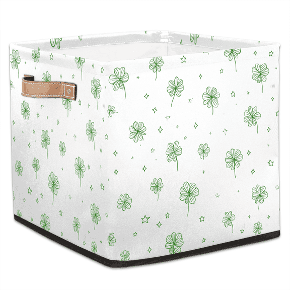 CURLYOOT Lucky Spring Irish Green Cube Storage Bin, 13 x 13 x 13 Storage Cube Bins for Organizing, Fabric Foldable Baskets with Handles for Closet, Shelves, Clothes