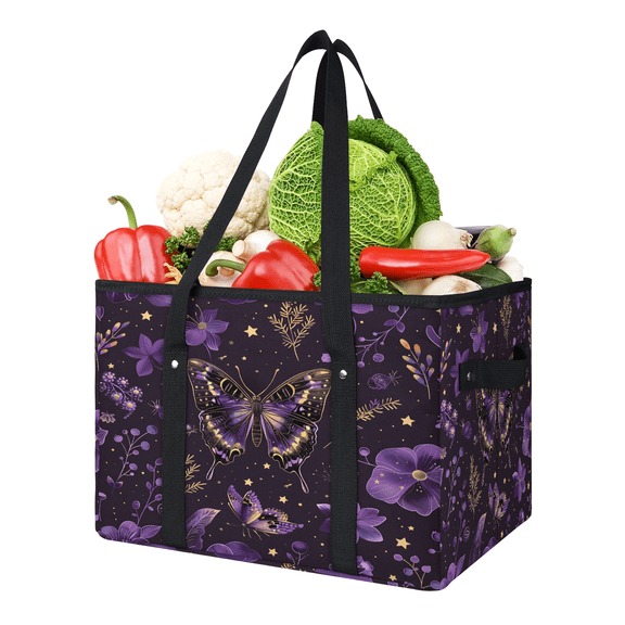CURLYOOT Magical Fantasy Butterflies Reusable Grocery Bag, Large Foldable Grocery Totes Shopping Bag for Groceries, Shopping Bags with Handles for Kitchen Trunk Picnic