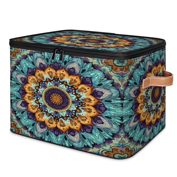 CURLYOOT Mandala Floral Storage Bins with Lid, Decorative Fabric Closet Boxes with Lids, Bohemian Boho Foldable Storage Baskets Shelves Container Organizers for Bedroom, Living Room