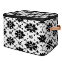 CURLYOOT Mandala Floral Storage Bins with Zipper Lid Fabric Storage Baskets Boxes Black White Washable Foldable Clothes Organizer Container with Leather Handles for Shelves Closet