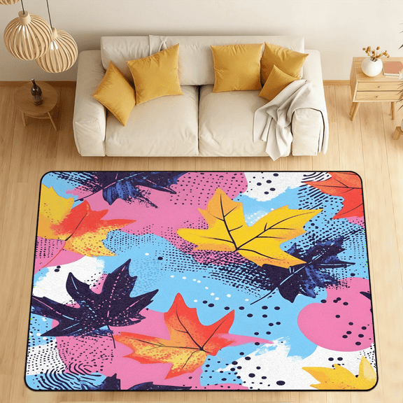 CURLYOOT Maple Leaf Area Rugs for Living Room Bedroom, 4' 10" x 6' 8" Washable Rug, Watercolor Floor Carpet with Non Slip Backing for Dining Room Indoor