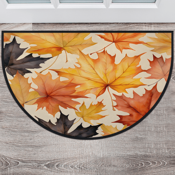 CURLYOOT Maple Leaf Half Round Door Mat, Indoor Outdoor Entrance Rug, Thanksgiving Semi Circular Area Rug, Non Slip Washable Absorbent Doormat, Laundry Room Rug 24'' x 36''