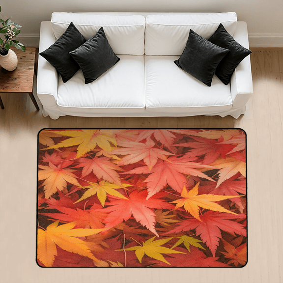 CURLYOOT Maple Leaves Area Rug 3x5 Ft Rugs for Entryway Entrance Kitchen, Washable Non Slip Autumn Indoor Floor Carpet for Bedroom Living Room