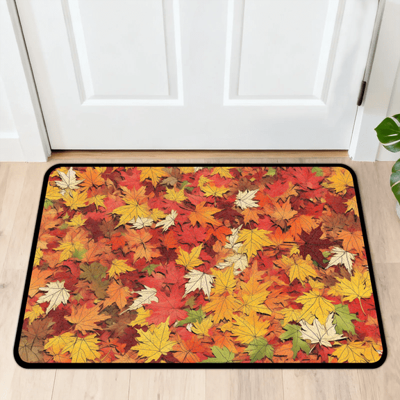 CURLYOOT Maple Leaves Front Door Mat, Washable Non-Slip Thanksgiving Door Mat, Indoor Outdoor Floor Mats Absorbent Welcome Doormat for Entrance 20" x 30"