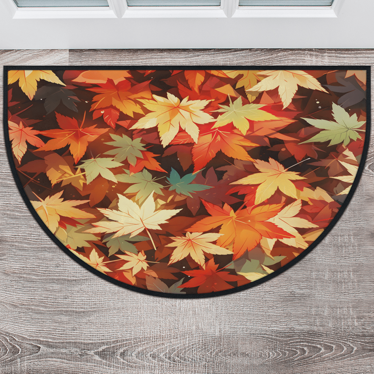 Butterfly Moon Flower Half Round Door Mat - Non-Slip Absorbent Entrance Rug, 36x24 Inches, Washable Low Profile
