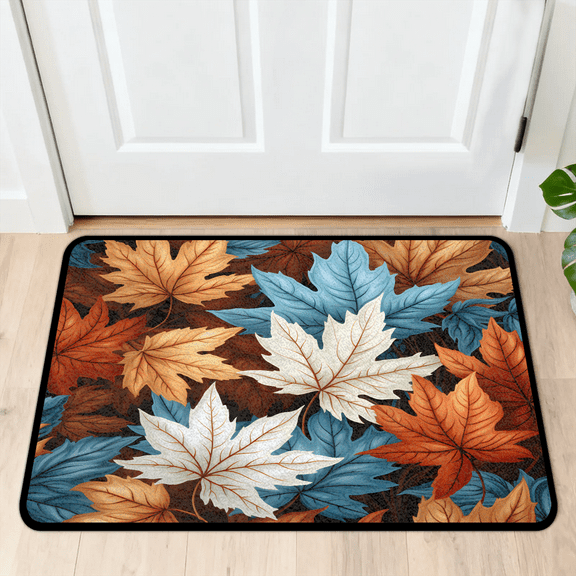 CURLYOOT Maple Leaves Indoor Doormat, Non-Slip Absorbent Door Mat 24" x 16", Thanksgiving Autumn Entrance Floor Mat Washable Entry Doormats for Entryway Front Back Door