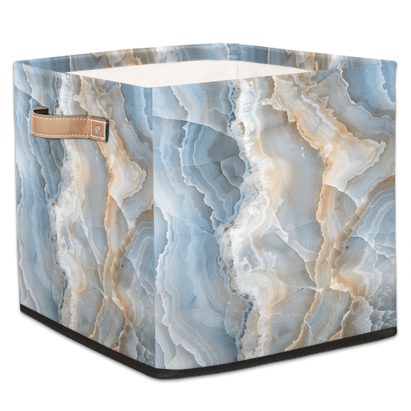 CURLYOOT Marble Cube Storage Bin, 13 x 13 x 13 Storage Cube Bins for Organizing, Abstract Blue Gold White Fabric Foldable Baskets with Handles for Closet, Shelves, Clothes