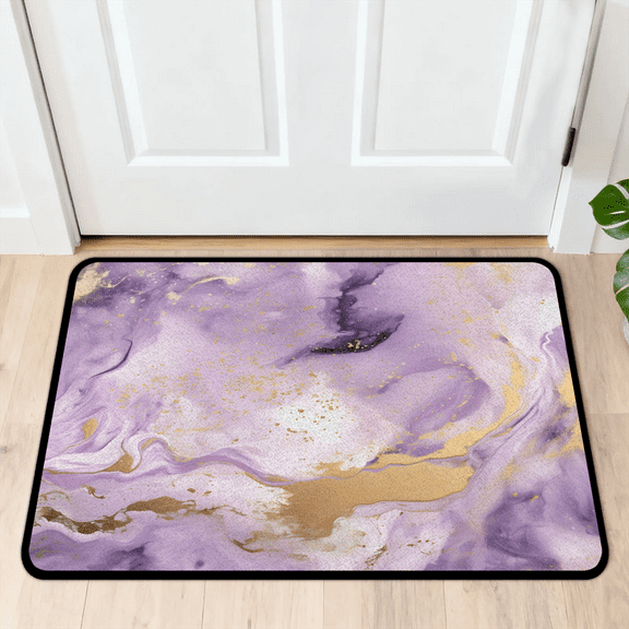 CURLYOOT Marble Indoor Doormat, Non-Slip Absorbent Door Mat 24" x 16", Purple Gold Entrance Floor Mat Washable Entry Doormats for Entryway Front Back Door
