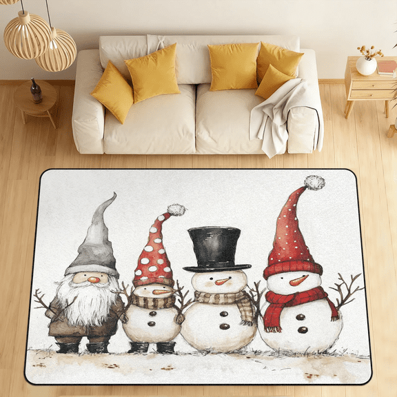 CURLYOOT Merry Christmas Winter Snowman Area Rugs 5'x7' Washable Rug Large Living Room Rug Non Slip Indoor Floor Carpet for Dining Room Bedroom Home