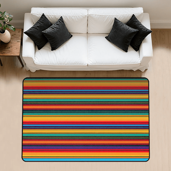 CURLYOOT Mexican Area Rug 3x5 Ft Rugs for Entryway Entrance Kitchen, Washable Non Slip Abstract Vintage Aztec Lines Indoor Floor Carpet for Bedroom Living Room