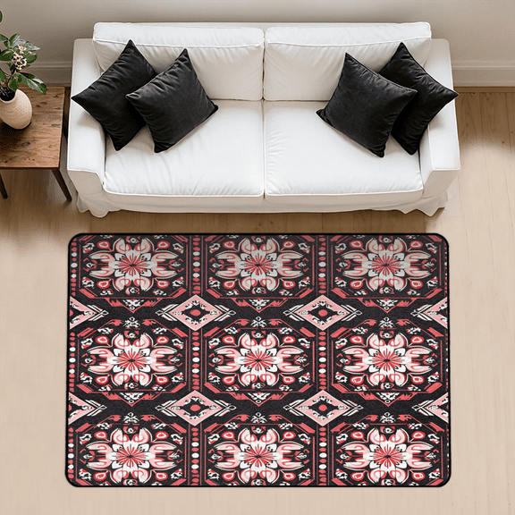 CURLYOOT Mexican Area Rug 3x5 Ft Rugs for Entryway Entrance Kitchen, Washable Non Slip Abstract Flower Indoor Floor Carpet for Bedroom Living Room