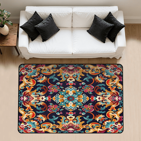 CURLYOOT Mexican Area Rug 3x5 Ft Rugs for Entryway Entrance Kitchen, Washable Non Slip Mexico Floral Indoor Floor Carpet for Bedroom Living Room