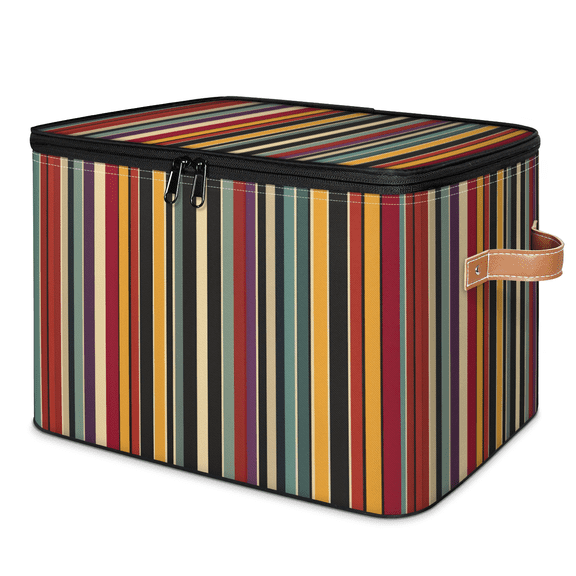 CURLYOOT Mexican Aztec Fabric Storage Bins with Lids, Rainbow Stripes Geometric Foldable Storage Boxes Washable Storage Cube, Closet Bedroom Home Organizer Containers with Handles