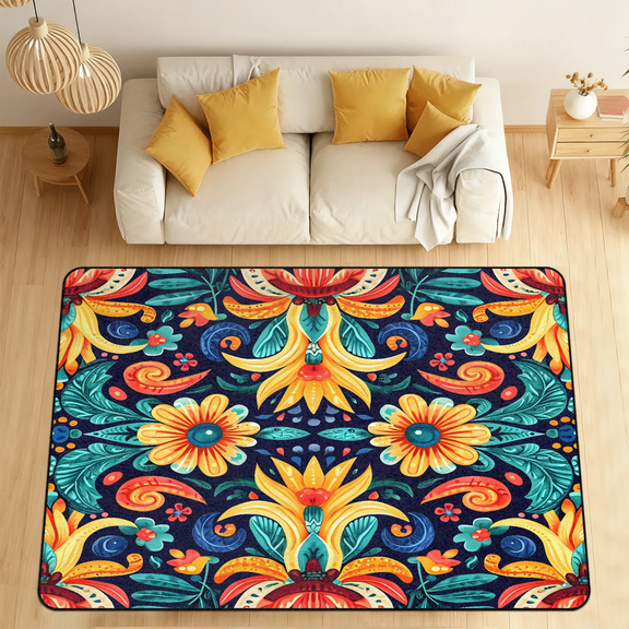 CURLYOOT Mexican Birds Area Rugs 5'x7' Washable Rug Large Living Room Rug Non Slip Colorful Flowers Indoor Floor Carpet for Dining Room Bedroom Home