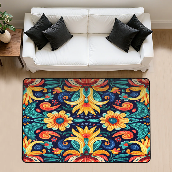 CURLYOOT Mexican Birds Rug for Living Room Bedroom, 4x6 Ft Washable Area Rug, Non Slip Rugs for Entryway, Colorful Flowers Large Carpet for Indoor Dining Room