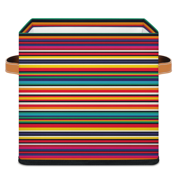 CURLYOOT Mexican Cube Storage Bin 11 Inch Fabric Storage Cube for Shelves Decorative Abstract Aztec Gradient Lines Foldable Basket with Leather Handle for Closet Shelves Organizer