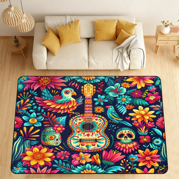 CURLYOOT Mexican Ethnic Area Rugs 5'x7' Washable Rug Large Living Room Rug Non Slip Colorful Bird Indoor Floor Carpet for Dining Room Bedroom Home