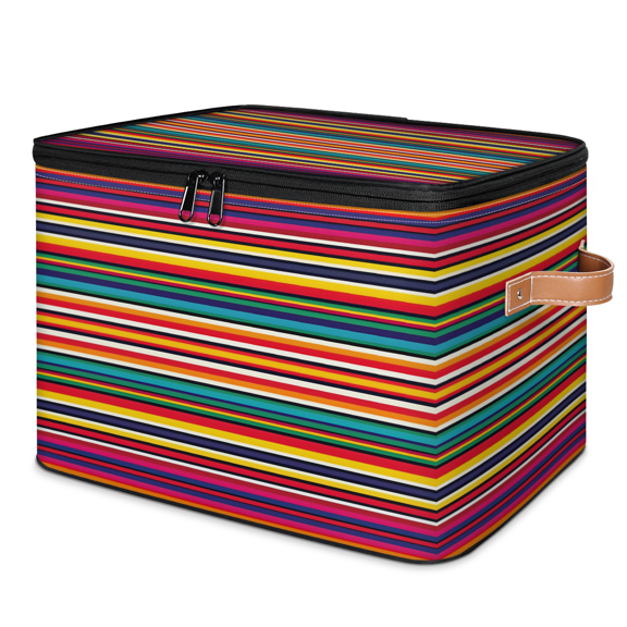 CURLYOOT Mexican Fabric Storage Bins with Lids, Abstract Aztec Gradient Lines Foldable Storage Boxes Washable Storage Cube, Closet Bedroom Home Organizer Containers with PU Leather Handles