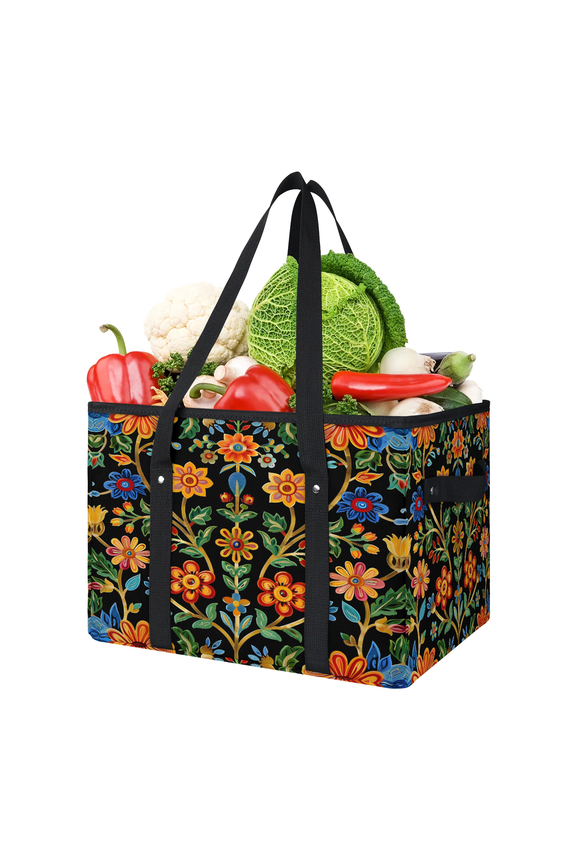 Mexican Fiesta Reusable Grocery Bag, Large Foldable Grocery Totes Shopping Bag for Groceries, Mexico Flower Shopping Bags with Handles for Kitchen Trunk Picnic