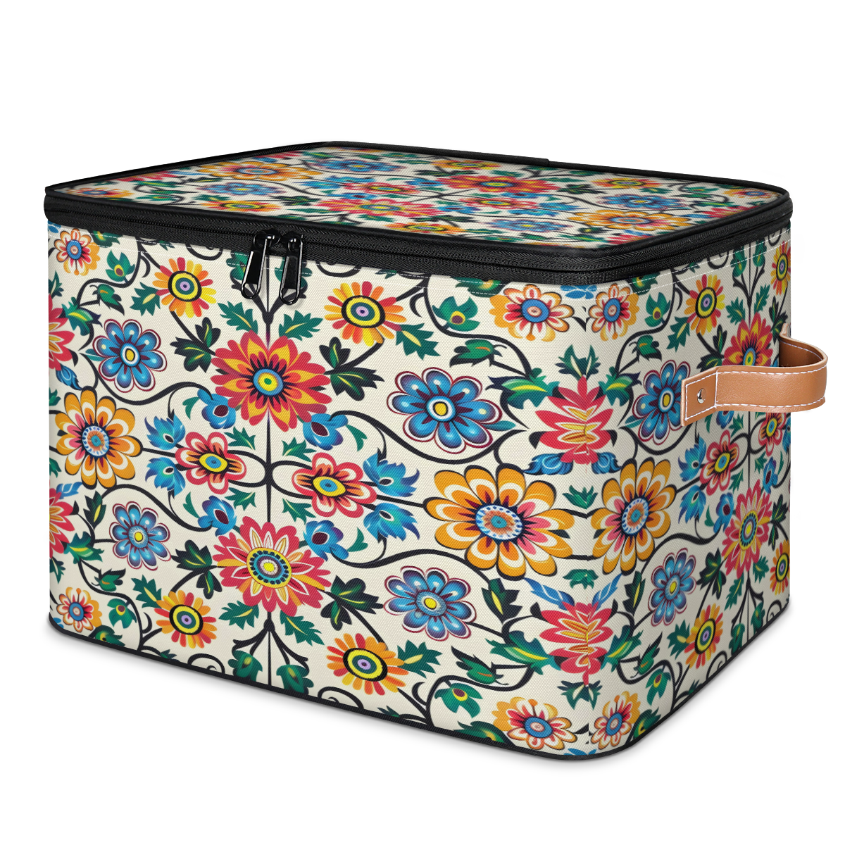 Washable Containers CURLYOOT Mexican Floral Fabric Storage Bins with Lids, Mexico Flower ...
