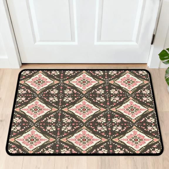CURLYOOT Mexican Floral Front Door Mat, Washable Non-Slip Vintage Geometric Door Mat, Indoor Outdoor Floor Mats Absorbent Welcome Doormat for Entrance 20" x 30"