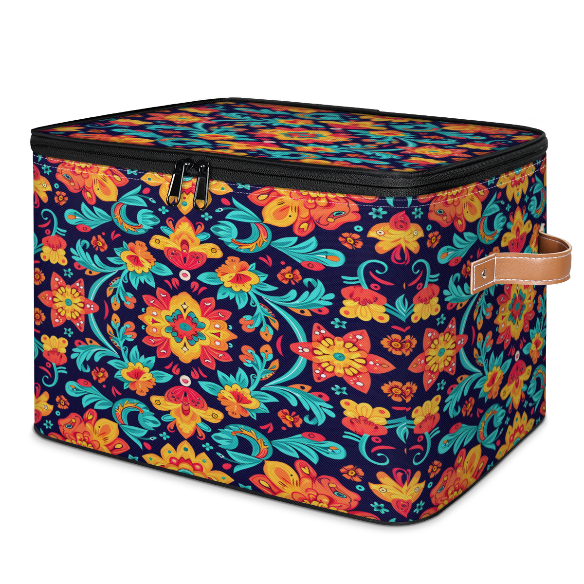 CURLYOOT Mexican Floral Storage Bins with Zipper Lid Fabric Storage ...