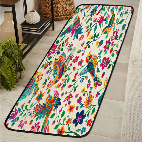 CURLYOOT Mexican Flower Runner Rug 2'x6' Washable Kitchen Runner Rug Indoor Non Slip Laundry Rugs Talavera Bird Floor Carpet for Hallway Kitchen Entryway Bedroom Living Room