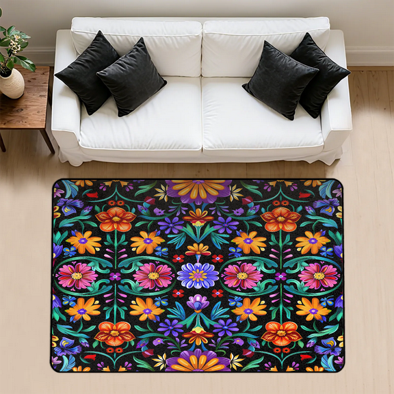 CURLYOOT Mexican Flowers Area Rug 3x5 Ft Rugs for Entryway Entrance Kitchen, Washable Non Slip Indoor Floor Carpet for Bedroom Living Room