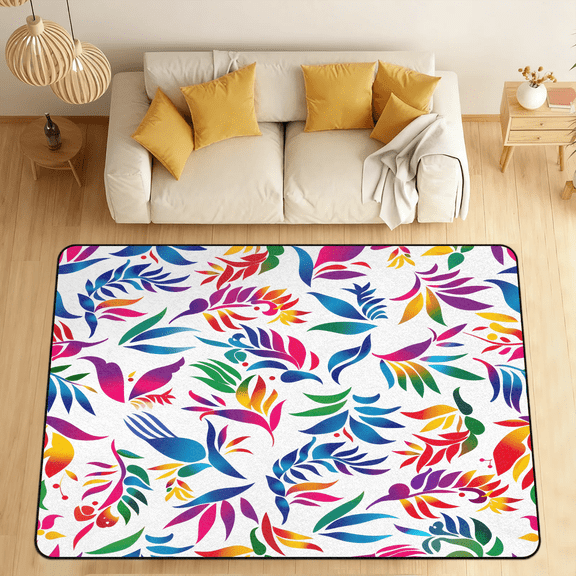 CURLYOOT Mexican Otomi Flower Area Rugs 5'x7' Washable Rug Large Living Room Rug Non Slip Indoor Floor Carpet for Dining Room Bedroom Home