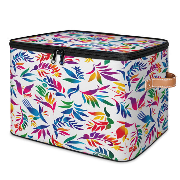 CURLYOOT Mexican Otomi Flower Storage Bins with Lid, Decorative Fabric Storage Boxes, Foldable Closet Shelf Organizer Baskets for Bedroom, Living Room, Home