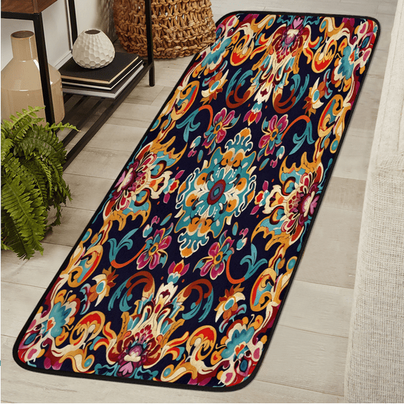 CURLYOOT Mexican Runner Rug 2'x6' Washable Kitchen Runner Rug Indoor Non Slip Laundry Rugs Mexico Floral Floor Carpet for Hallway Kitchen Entryway Bedroom Living Room