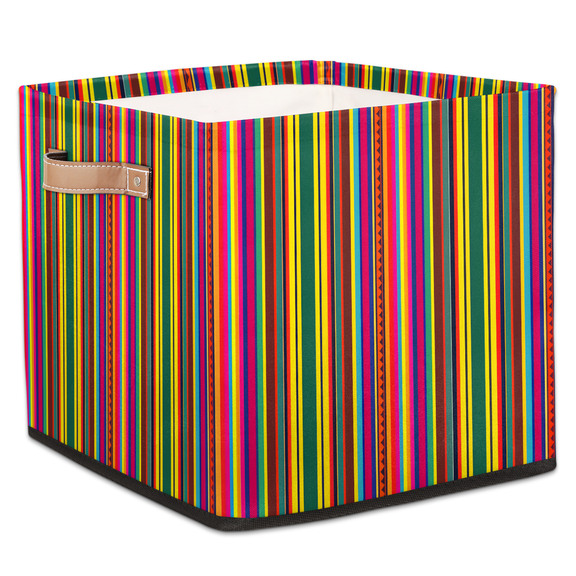 CURLYOOT Mexican Stripes Cube Storage Bin, 13 x 13 x 13 Storage Cube Bins for Organizing, Colorful Vertical Line Fabric Foldable Closet Baskets with Handles for Closet, Shelves, Clothes