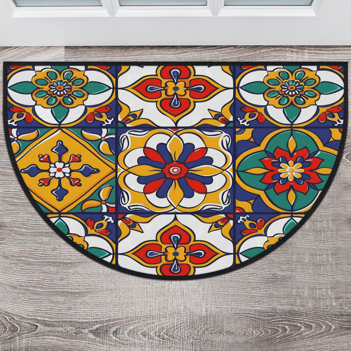 CURLYOOT Mexican Talavera Ceramic Tile Half Round Door Mat, Indoor ...