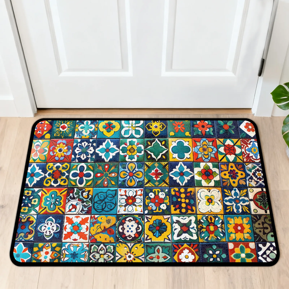 CURLYOOT Mexican Talavera Door Mat 24" x 36" Absorbent Front Doormat Entrance Mat Non-Slip Washable Welcome Mats Colorful Bohemian Floor Mats for Entryway Indoor Outdoor