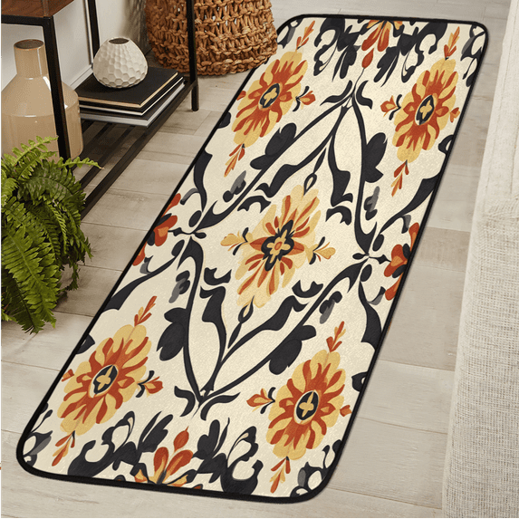 CURLYOOT Mexico Floral Runner Rug 2'x6' Washable Kitchen Runner Rug Indoor Non Slip Laundry Rugs Abstract Floor Carpet for Hallway Kitchen Entryway Bedroom Living Room