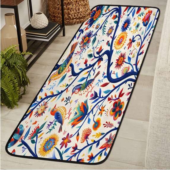 CURLYOOT Mexico Floral Runner Rug 2'x6' Washable Kitchen Runner Rug Indoor Non Slip Laundry Rugs Ethnic Mexican Bird Floor Carpet for Hallway Kitchen Entryway Bedroom Living Room