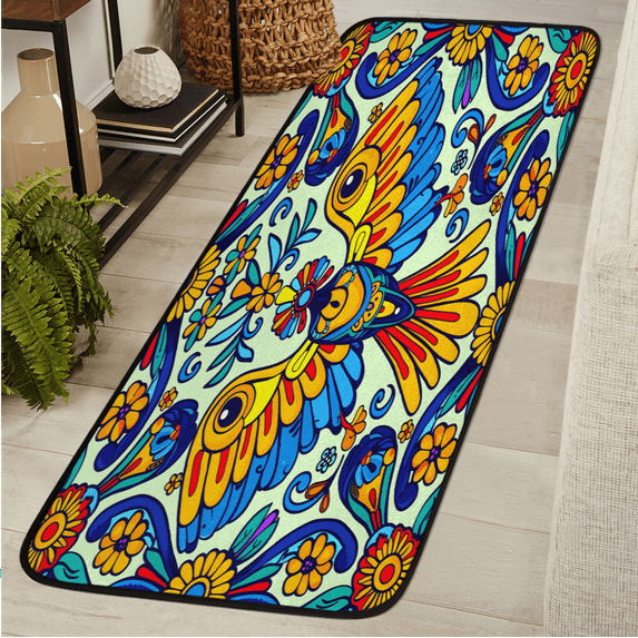 CURLYOOT Mexico Floral Style Runner Rug 2'x6' Washable Kitchen Runner Rug Indoor Non Slip Laundry Rugs Mexican Bird Floor Carpet for Hallway Kitchen Entryway Bedroom Living Room