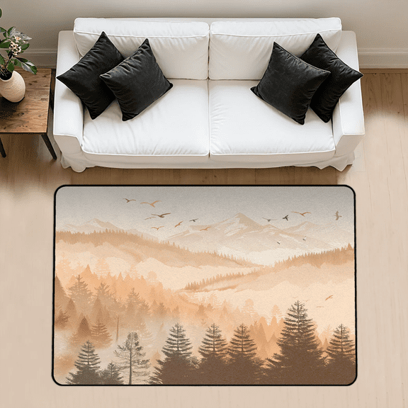 CURLYOOT Misty Forest Area Rug 3x5 Ft Rugs for Entryway Entrance Kitchen, Washable Non Slip Indoor Floor Carpet for Bedroom Living Room