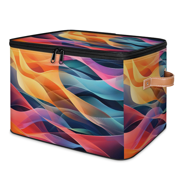 CURLYOOT Modern Aesthetic Stripe Fabric Storage Bins with Lids, Colorful Abstract Foldable Storage Boxes Washable Storage Cube, Closet Bedroom Home Organizer Containers with Handles