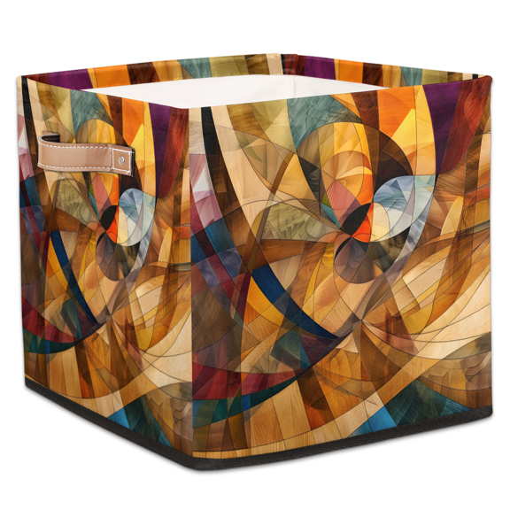 CURLYOOT Modern Boho Cube Storage Bin, 13 x 13 x 13 Storage Cube Bins for Organizing, Abstract Fabric Foldable Closet Baskets with Handles for Closet, Shelves, Clothes