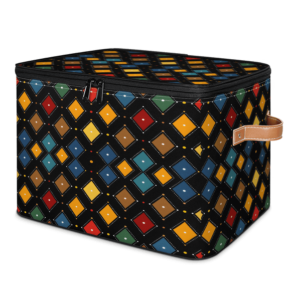 CURLYOOT Modern Geometric Storage Bins with Zipper Lid Fabric Storage Baskets Boxes Boho Washable Foldable Clothes Organizer Container with Leather Handles for Shelves Closet