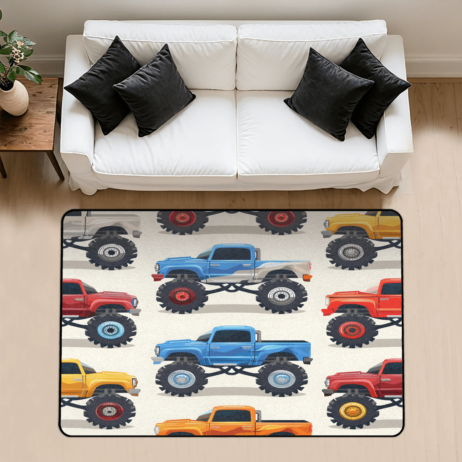 CURLYOOT Monster Truck Rug for Living Room Bedroom, 4x6 Ft